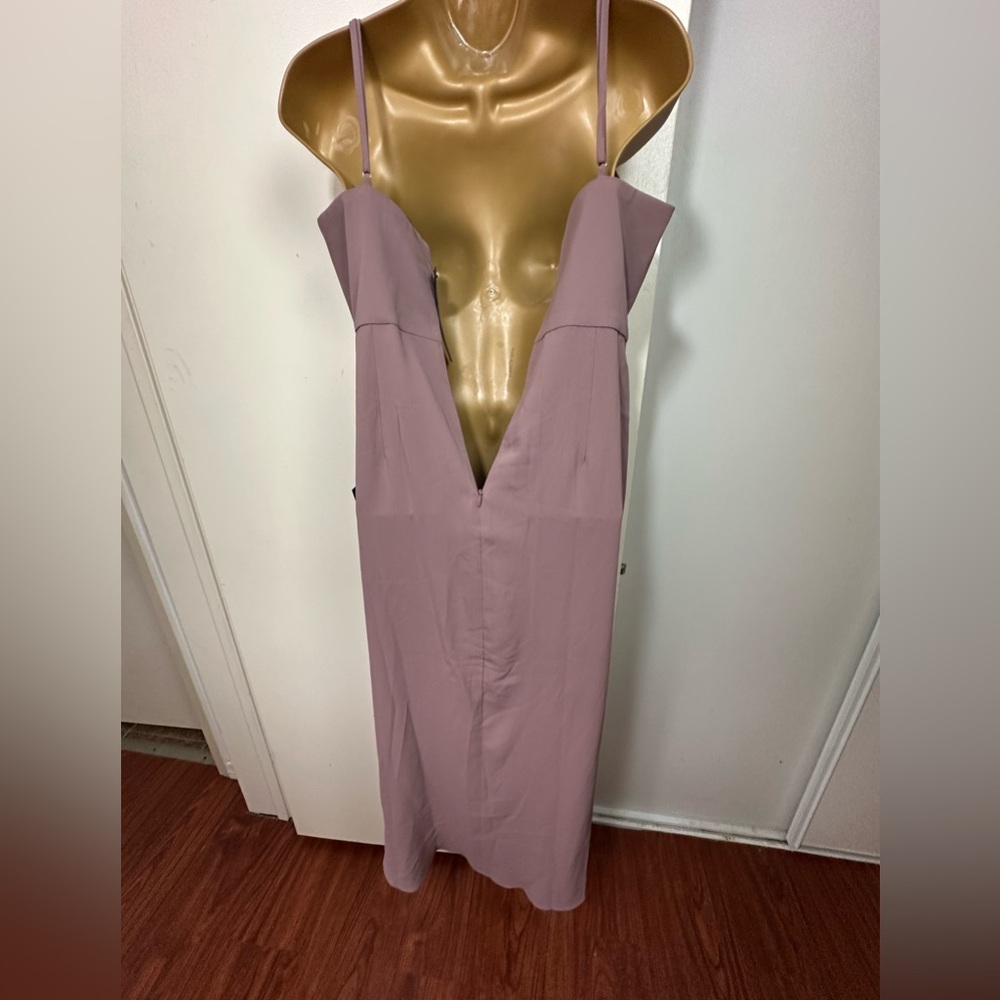 Lulus Mauve Purple Reinette Faux Wrap Silhouette Asymmetrical Midi Dress NWT M - Picture 8 of 16